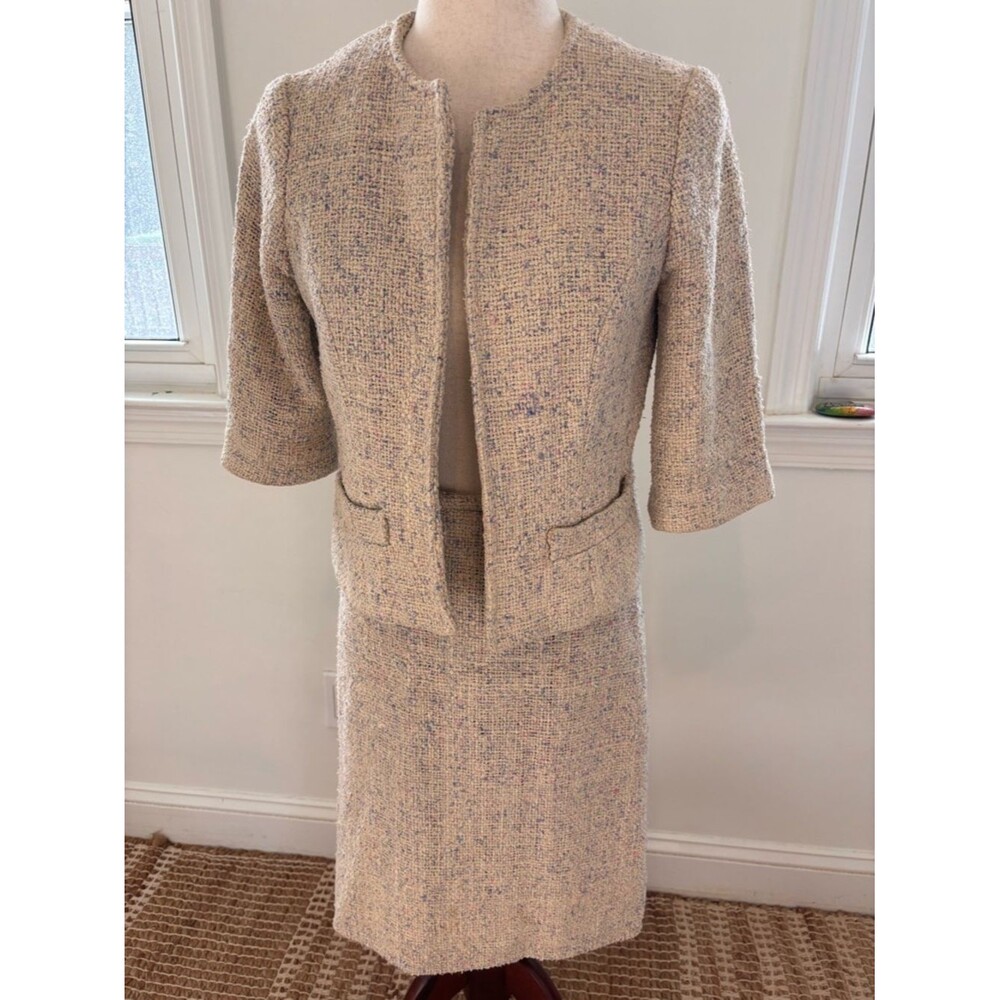 Tocca Tweedy Silk Skirt Set 3/4 Sleeve Pink Purple Cream 4